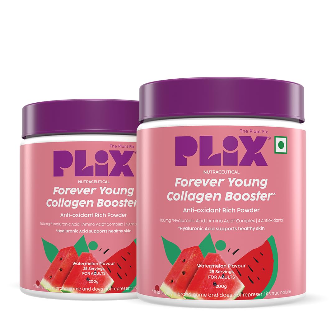PLIX – THE PLANT FIX | Collagen Booster Powder to Support Healthy Skin | Supports Collagen Production, Antioxidants & Skin Health | Vitamin C, Hyaluronic Acid & Superfood Blend, Watermelon (2 x 200 g)