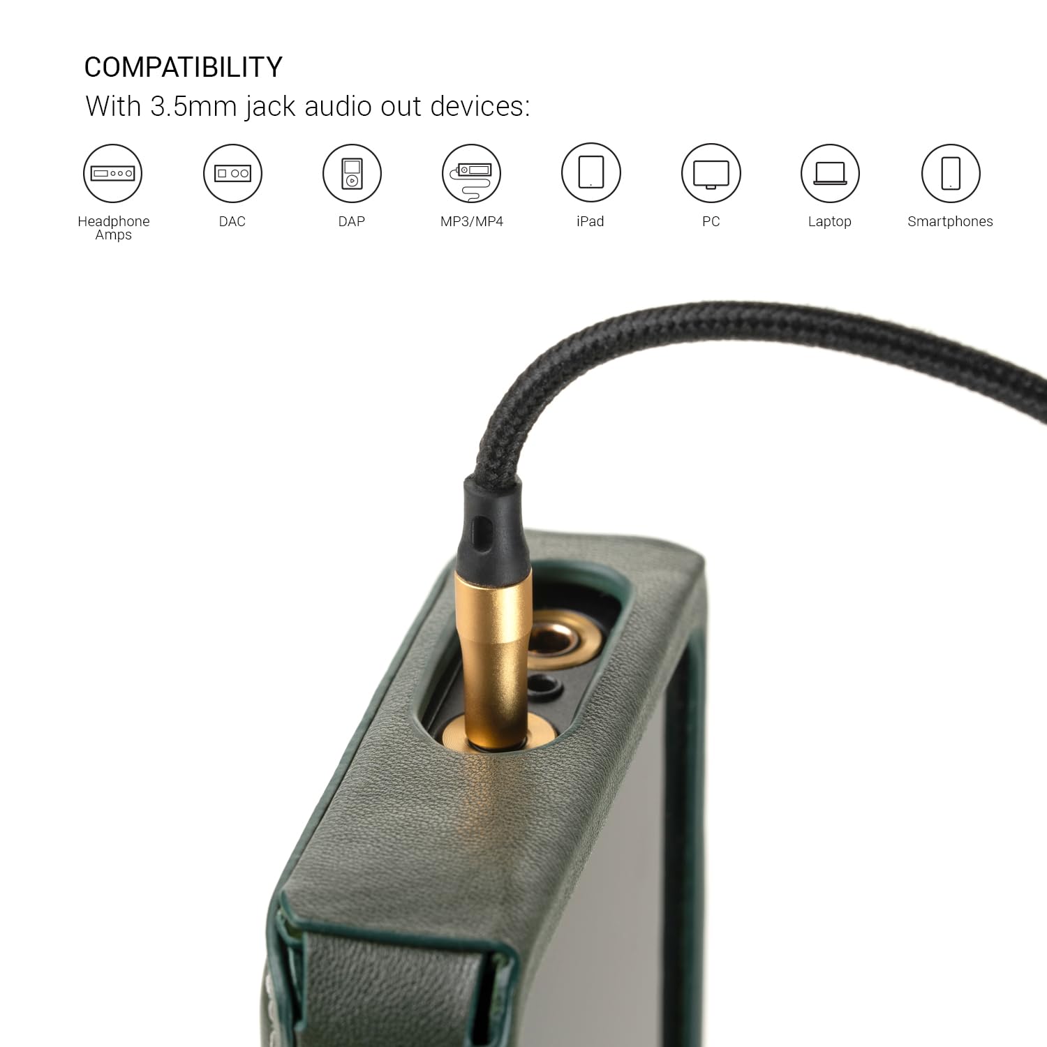 MEZE AUDIO | 1.2m Cable with Mic & Remote for 99 Classics Walnut Gold | 3.5 mm Male to Dual TS Mono 3.5mm Male Connector Plug | Kevlar Reinforced Fabric | Oxygen-Free Copper