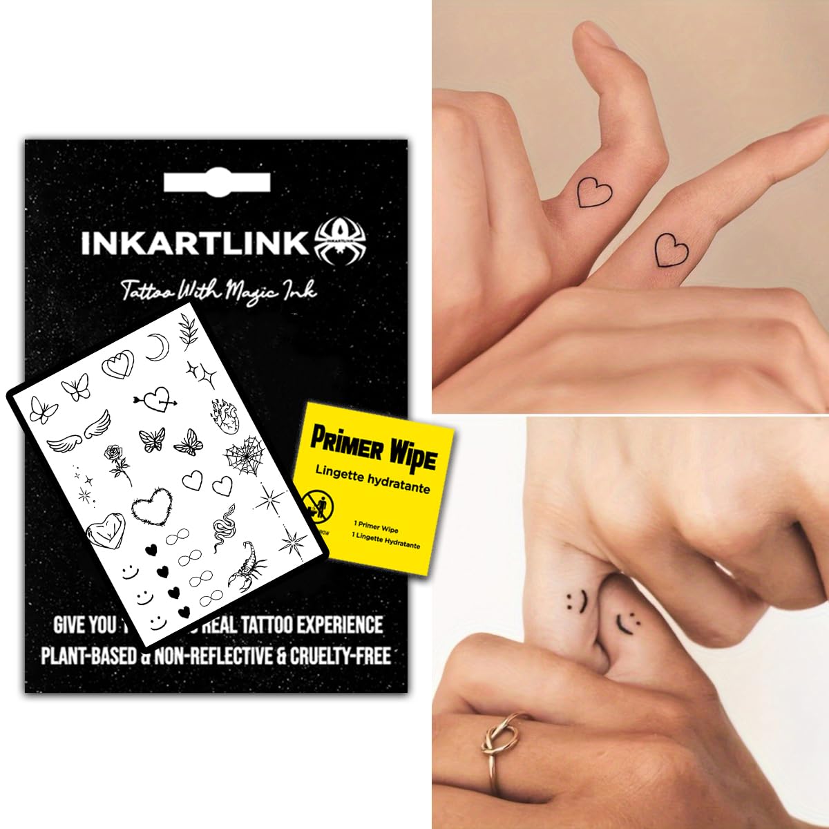 INKARTLINK Semi Permanent Tattoos, cute little designs, suitable as gifts for girls, beautifully packaged, waterproof, cruelty-free, non-reflective (Mini Finger Tattoo 1)