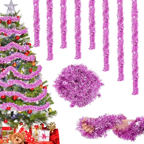 Lametta Weihnachtsbaum Rosa- 8PCS Weihnachtsdeko Lametta Girlande...