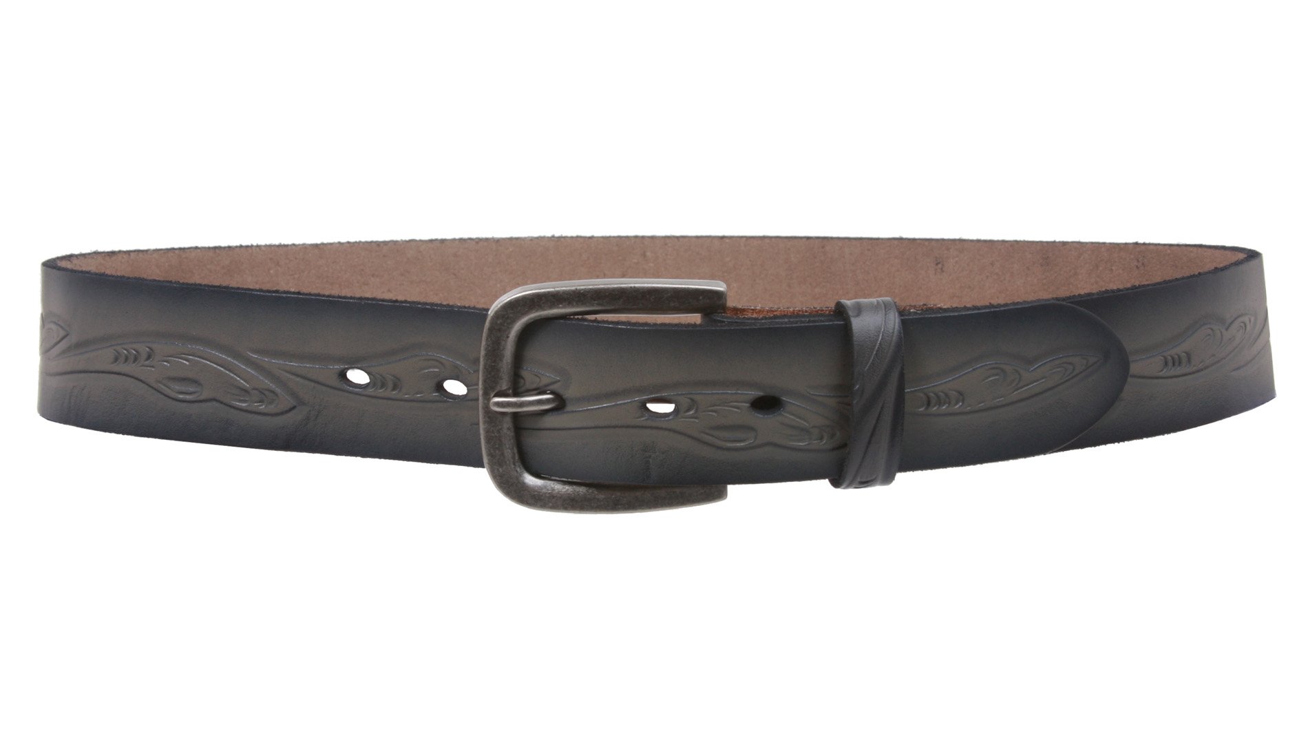Snap On Floral Embossed Cowhide Full Grain Leather Casual Belt, Black/Grey | 38