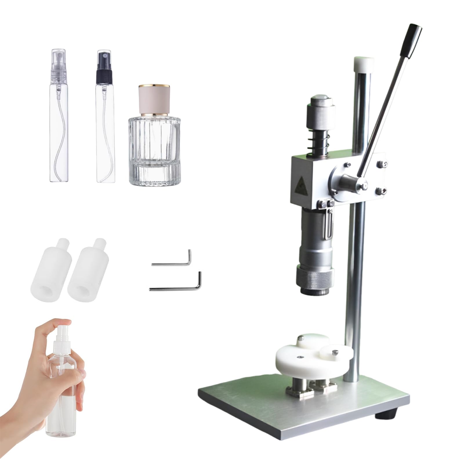 Tappatrice per profumi da tavolo per tappi da 13 mm-15 mm, regolabile in altezza, manico antiscivolo, ideale per tappare bottiglie di plastica, strumento di tappatura facile da usare