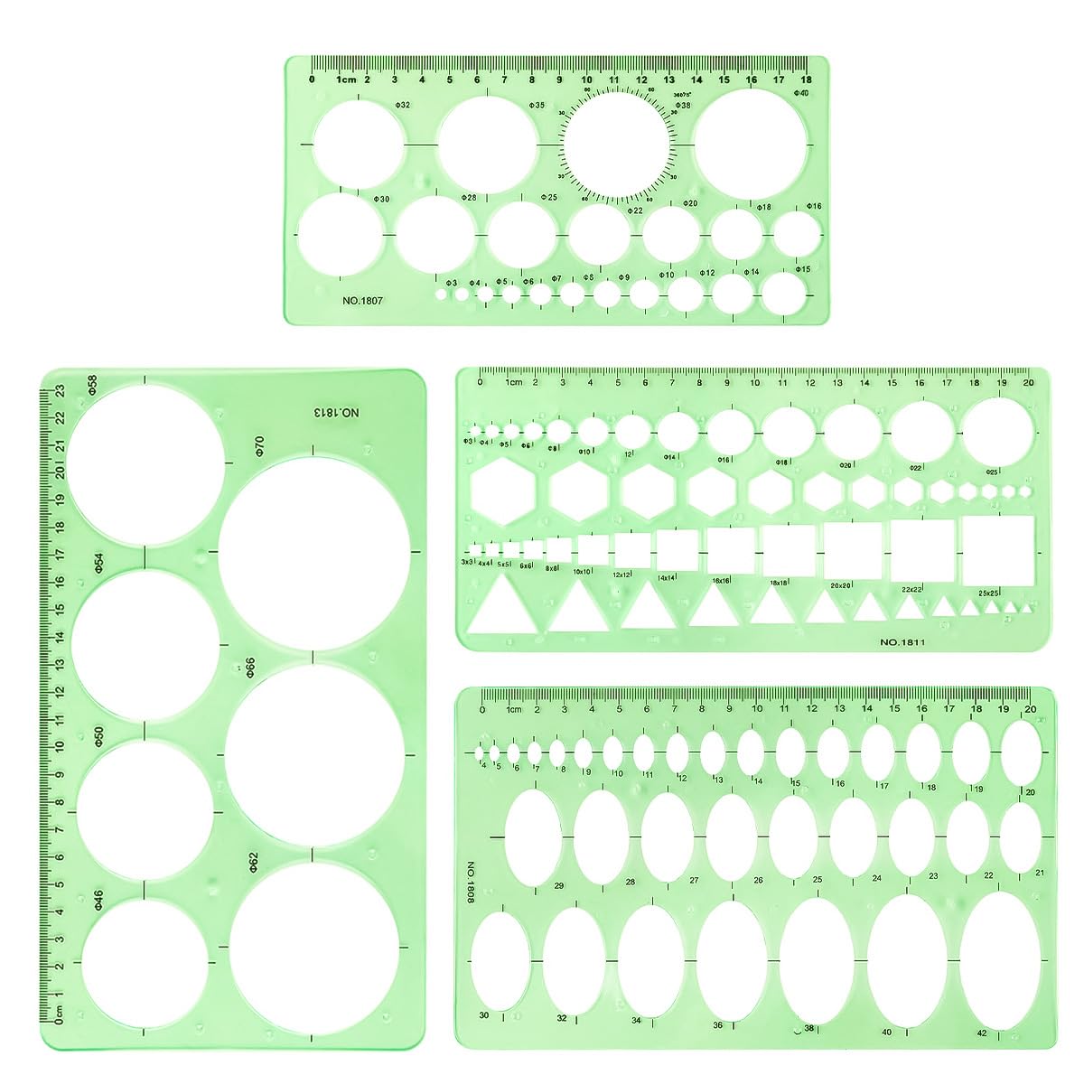 Muiltvoe 4 Pcs Circle Template for Drawing Circle Stencil Geometric Stencils for Drawing Measuring Rulers for School Office Supplies