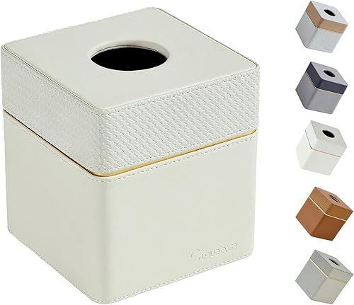 Cloudever Funda cuadrada para caja de pañuelos, moderna, de piel sintética, decorativa, para cubo de pañuelos, color blanco