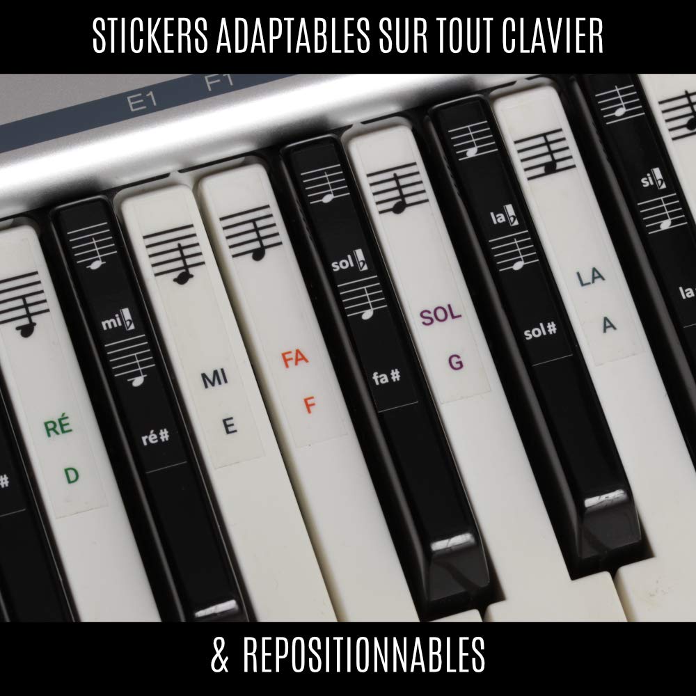 Notes Piano Autocollant Notation FR et USA - Stickers Pour Clavier 49 à 88 touches - Repositionnable - pour 37, 49, 54, 61, 88 Touches - Piano Stickers Notes pour Clavier pour Enfant Débutant