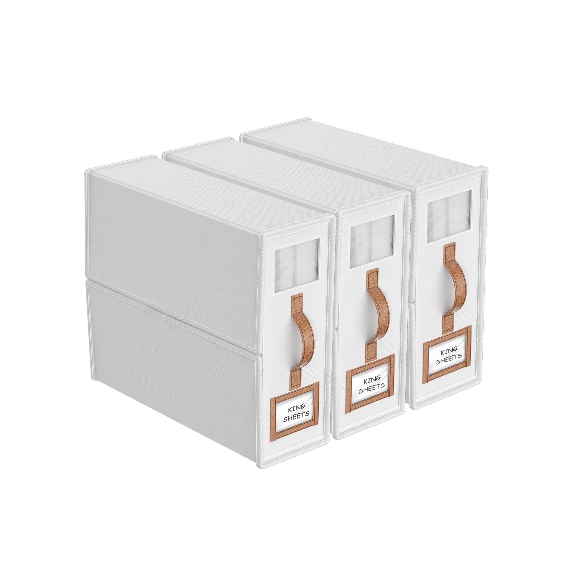 Juego de 3 sábanas plegables para organizar y almacenar (tamaño King y Queen), organizadores de armario de tela de lino con asa de cuero, caja de almacenamiento plegable para sábanas y