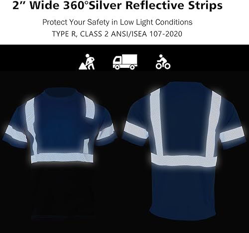 Miniatura 6 de VENDACE Camisetas de seguridad para hombre, reflectantes, de alta visibilidad, paquete de 3 camisetas de manga corta Hi Vis, para trabajo de
