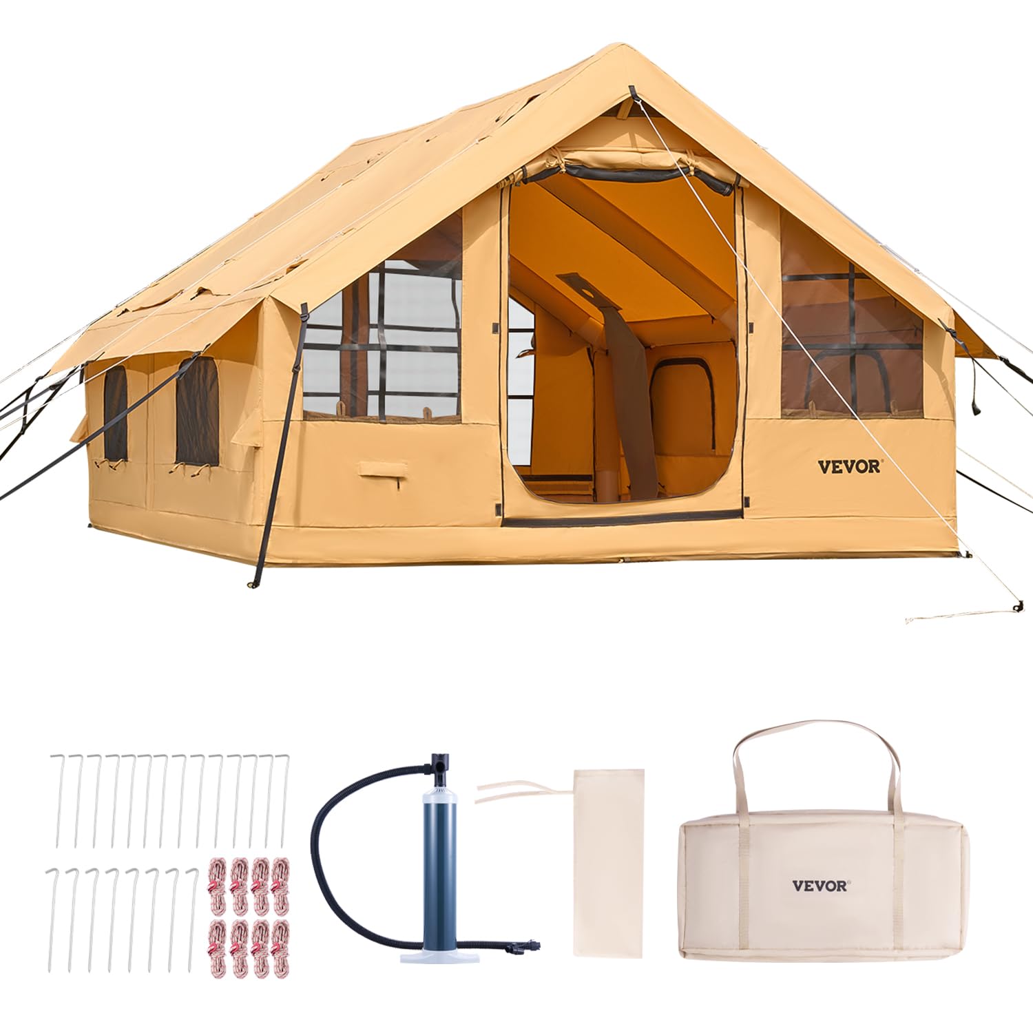 VEVOR Aufblasbare Zelte für Camping, einfach aufzubauen, aufblasbare Campingzelte mit Handpumpe, 300D Oxford 4-Jahreszeiten-Glamping-Zelt mit Herdwagenheber, Aufbewahrungstasche für einfaches