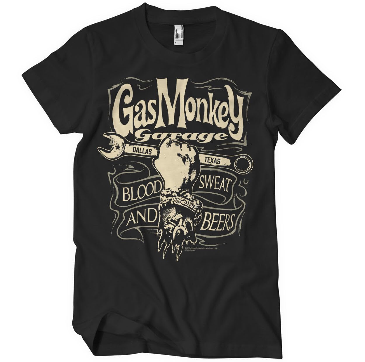Gas Monkey Garage Men's Black Officially Licensed Wrench Label T-Shirt (Black), Large