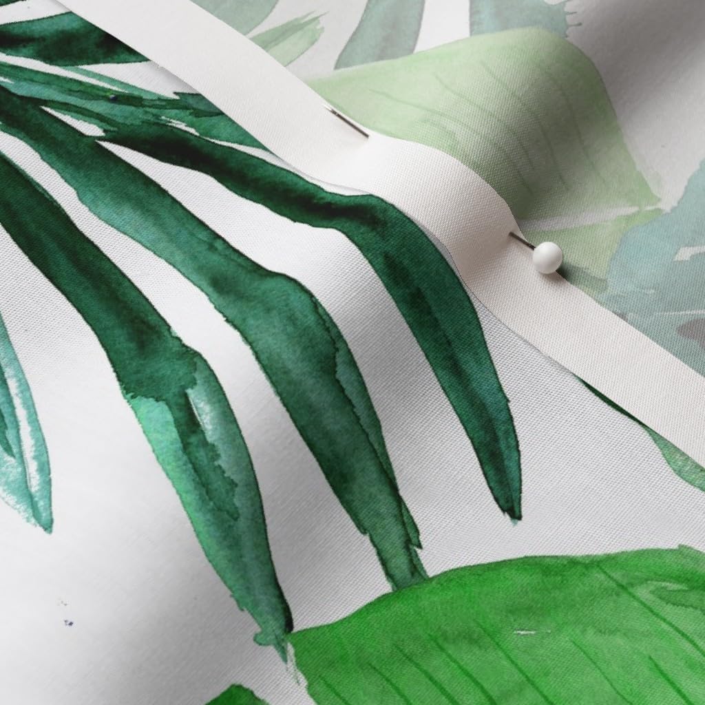 Spoonflower Fabric - Tropical Green White Leaves Palm Monstera Jungle Banana Leaf Printed on Cotton Poplin Fabric by The Yard - Sewing Shirting Quilting Dresses Apparel Crafts