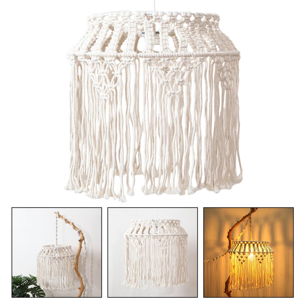 Paralume in Corda di Cotone Intrecciata Beige in Stile Macramè | Ammorbidisce la Luce, Facile da Installare e Rimuovere, Finitura Testurizzata, Look Elegante e Semplice