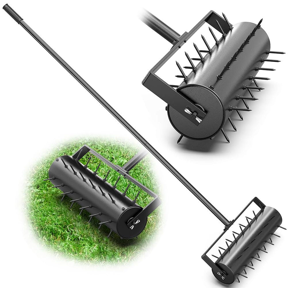 Aireador de césped actualizado de 40 cm, herramienta de aireador de césped rodante resistente, aireador de césped manual para jardín, aireador de jardín para césped, aireador de púas para césped