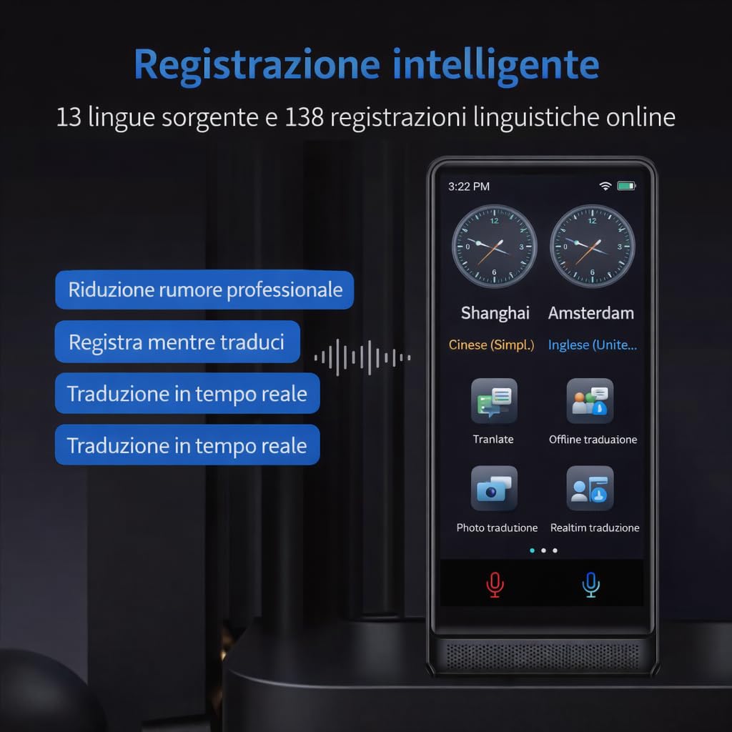 California PRO 2026, Traduttore Vocale Istantaneo Senza WiFi, Schermo Touch 4 Pollici, Alluminio Premium, 142 Lingue Online 22 Offline, Traduttore Portatile con IA