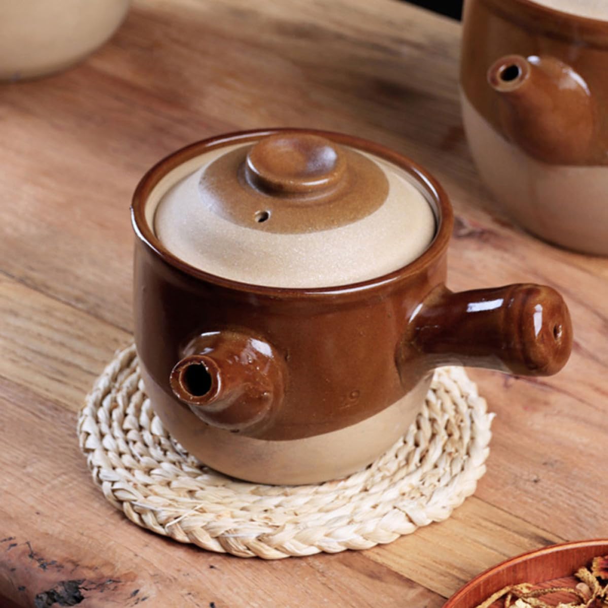 PLAFOPE 3l Kleiner Auflauftopf aus Ton für Sicheres Kochen von Suppe und Reisnudeln Keramischer Medizintopf für Küche und Tägliche Zubereitung