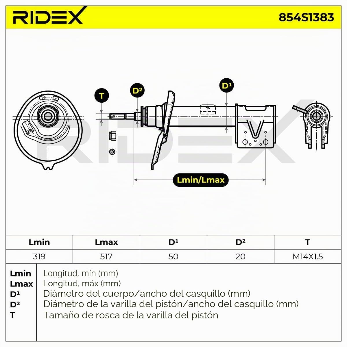RIDEX 854S1383 Amortiguador Delantero Derecha Compatible con CITROËN C4 Grand Picasso I UA