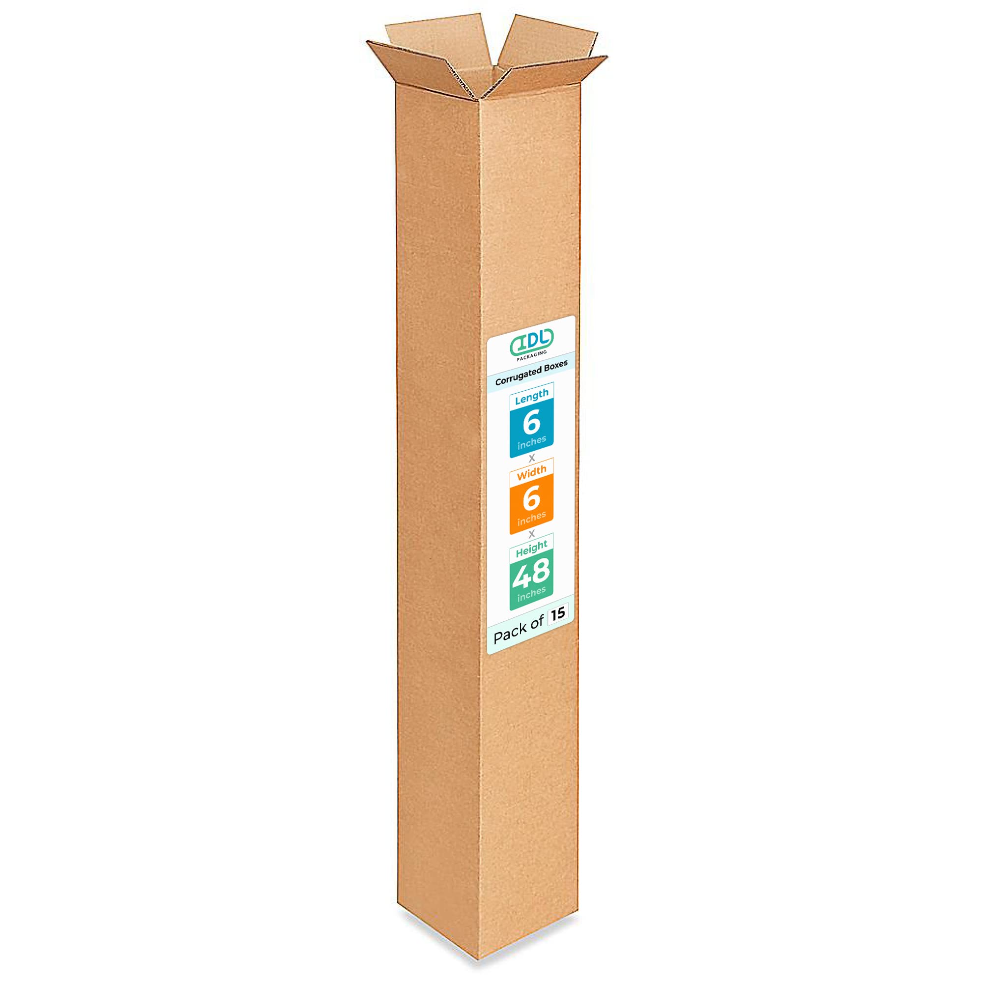 IDL Packaging Tall Corrugated Shipping Boxes 6"L x 6”W x 48"H (Pack of 15) – Excellent Choice of Strong Packing Boxes for USPS, UPS, FedEx Shipping – Easy-to-Recycle Cardboard Boxes for Packaging