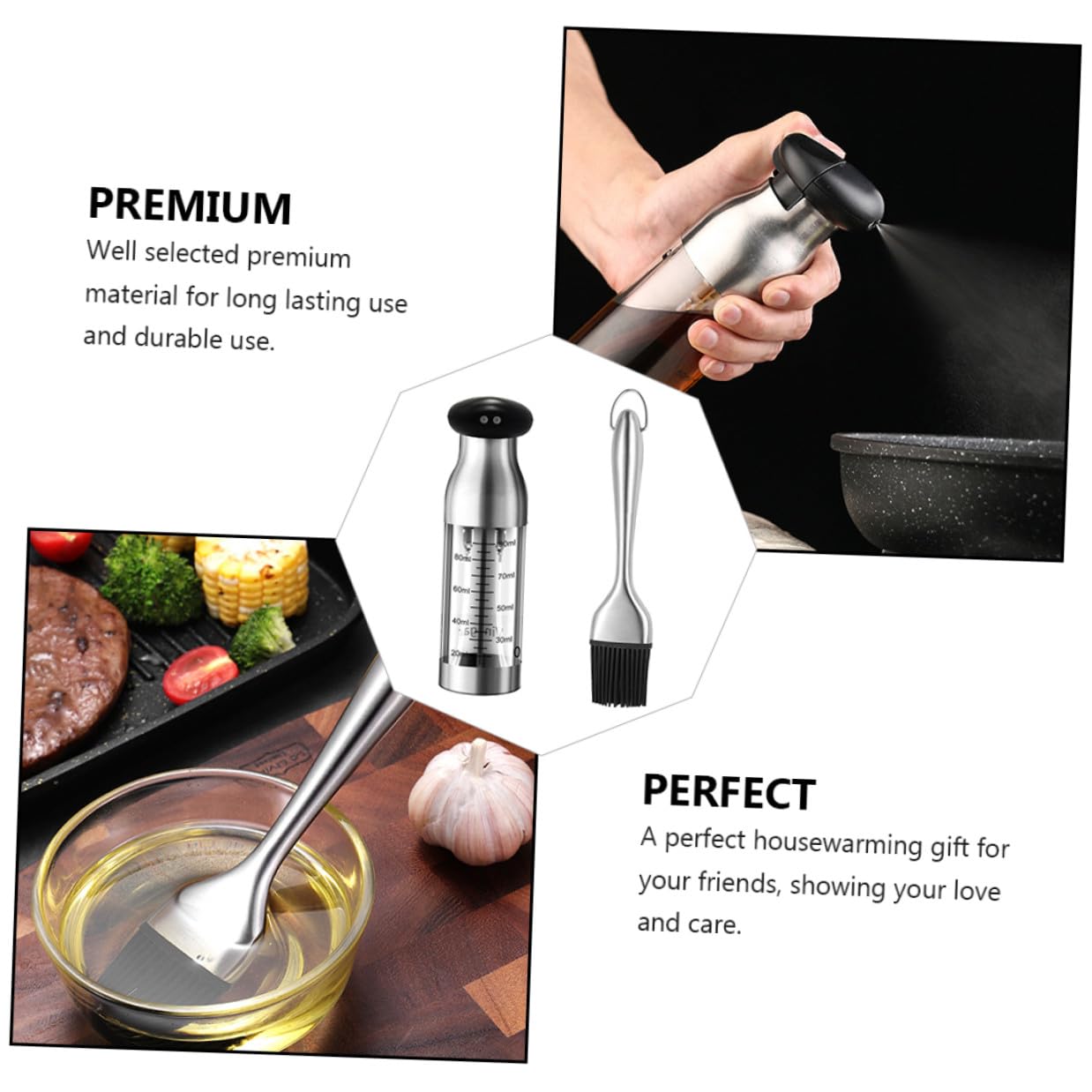 Aceitera Pulverizadora de Acero Inoxidable con Botella y Brocha para Cocina Dispensador de Aceite y Vinagre para Barbacoas Restaurantes y Uso Doméstico