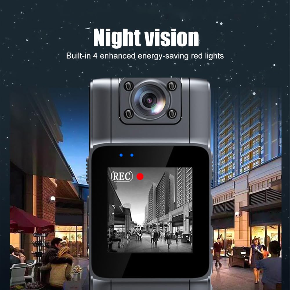 Camnoon 4K UHD Mini Body Camera with Audio and Video Recording 150°Wide Angle 180°Lens Rotatable WiFi Video Camera with 1.54in TFT Screen Night Vision Motion Detection APP Control for Daily Record