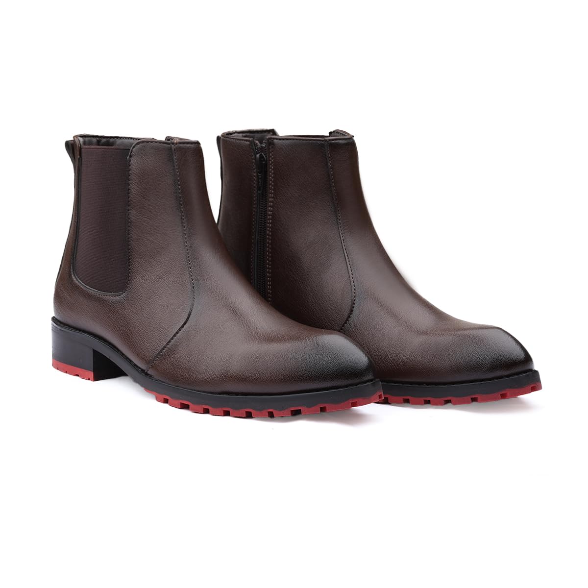 Men's Casual Formal Faux Leather Chelsea Ankle Boots with Side Zipper and Red Bottom TPR Sole-image-33