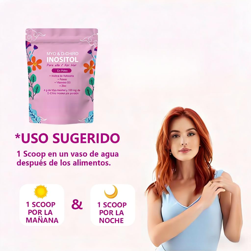 Polvere di inositolo per donne, miscelata con inulina e nutrienti essenziali, supporto quotidiano femminile, senza OGM e senza glutine