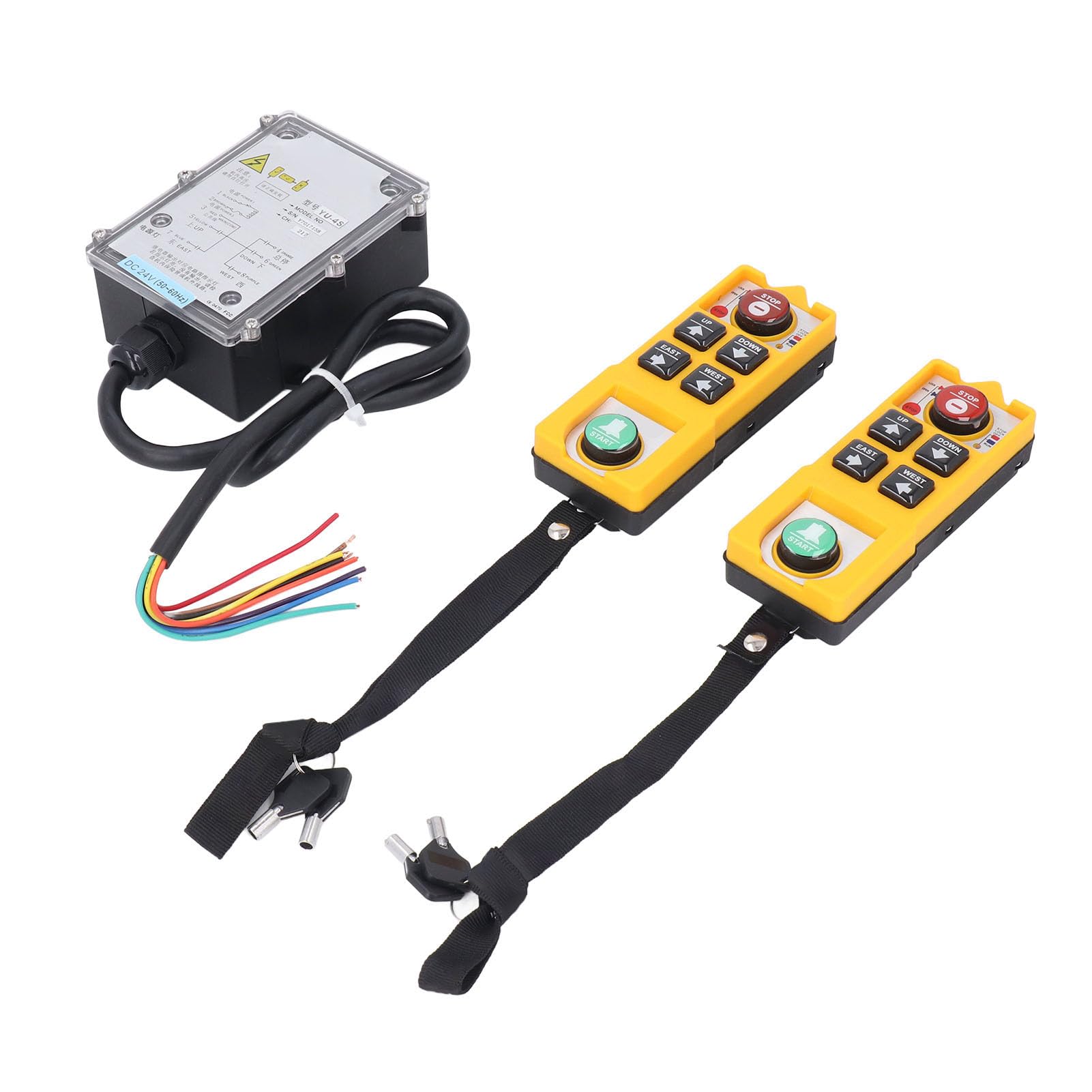 LiebeWH Kran-Fernbedienung, DC24V Elektrische Hebezeug-Steuerung mit Schloss, Doppelgriff-Sender und -Empfänger, Kompaktes Tragbares Hebegerät für Baustellen und Maschinen
