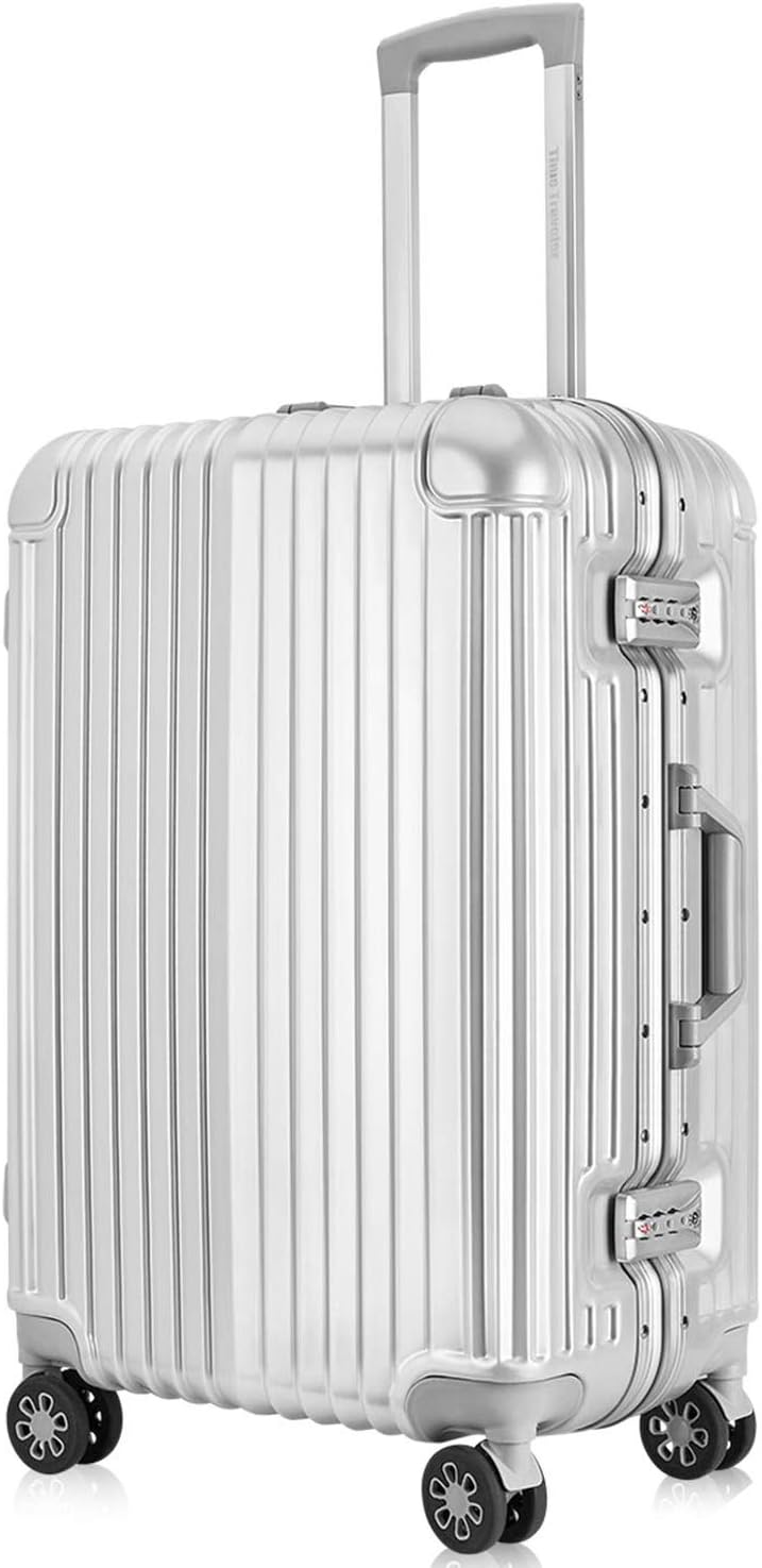 High-Capacity Hardside Aluminum Frame Luggage with 2 TSA Locks, 24" Suitcase with Great Intensity, Silver