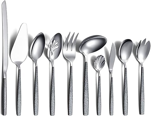 10 cucharas de servir, utensilios de metal para servir, cuchara ranurada, servidor de pasteles, cuchillo de pastel, cuchara de ensalada, tenedor de
