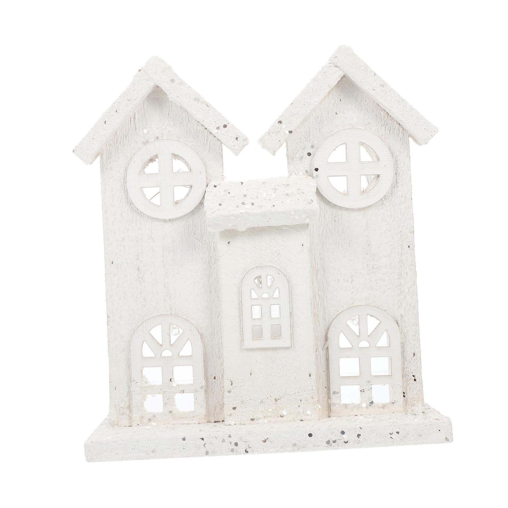 Leuchtendes Weihnachtshaus-Ornament Holzhaus mit Schneemotiv Kreative Party-Dekoration Filigrane Handarbeit für Schreibtisch