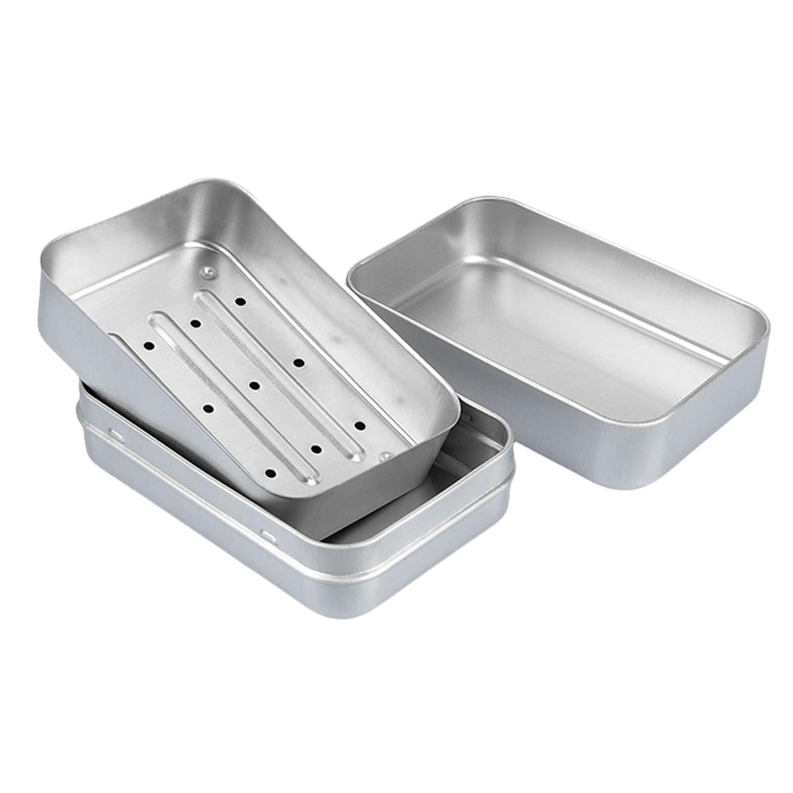 Facailuo Silver Aluminum Soap Box Travel Soap Dish With Drainages Layer, Waterproof And Rustproof Metal Soap Holder For Home Travel Use