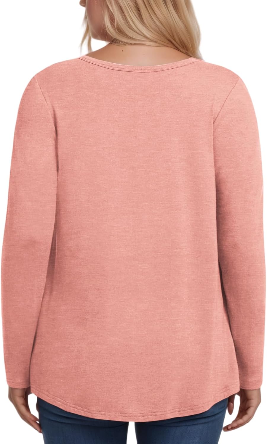 VISLILY Womens-Plus-Size-Dressy-Tops Cute V Neck Henley Shirts Flowy Pleated Long Sleeve Tunic Fall Casual Buttons Up Blouses - Image 3