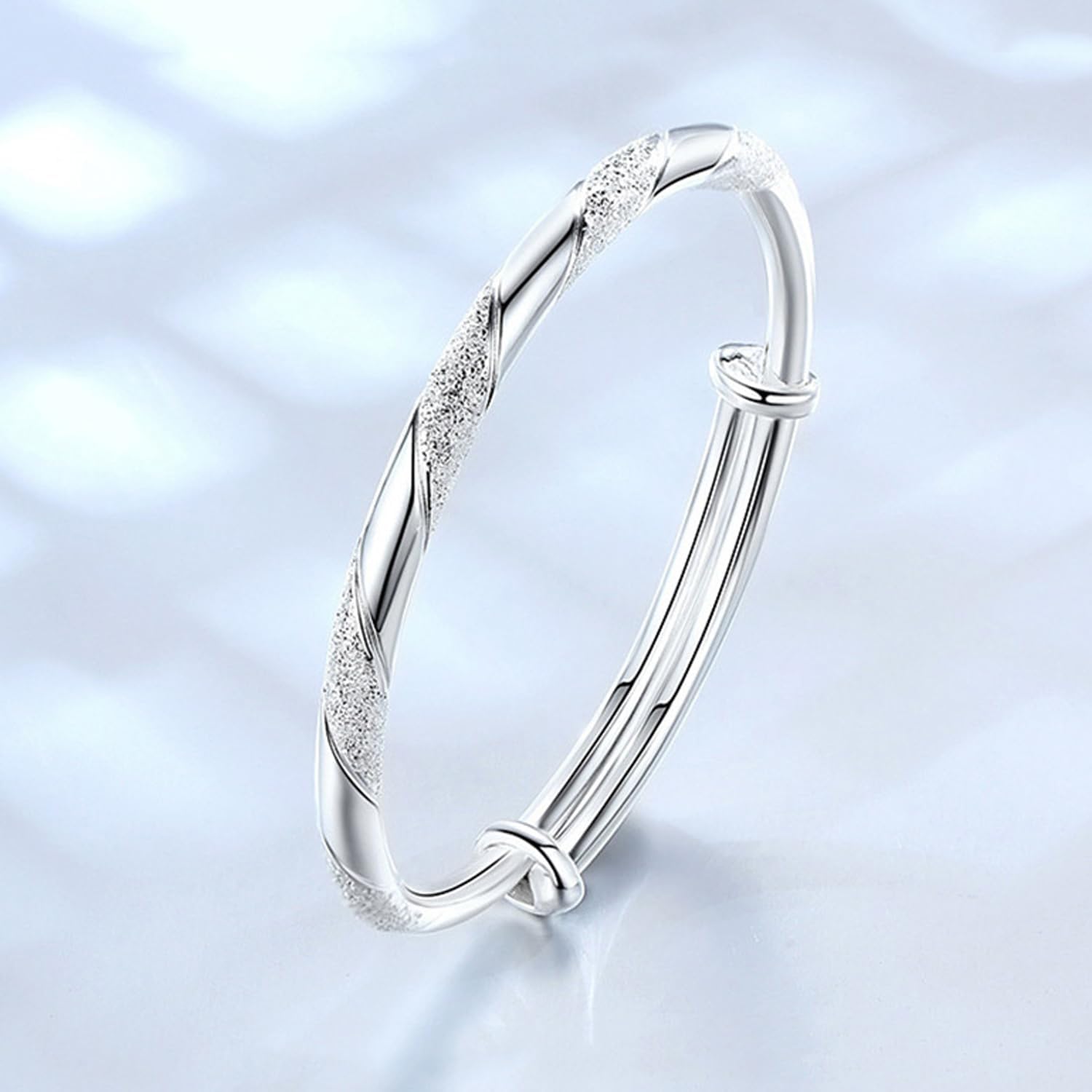 925 Sterling Silver Bangle Bracelets for Women Trendy Jewelry Simple Adjustable Silver Bangle Valentine Mothers Day Gift - Image 2