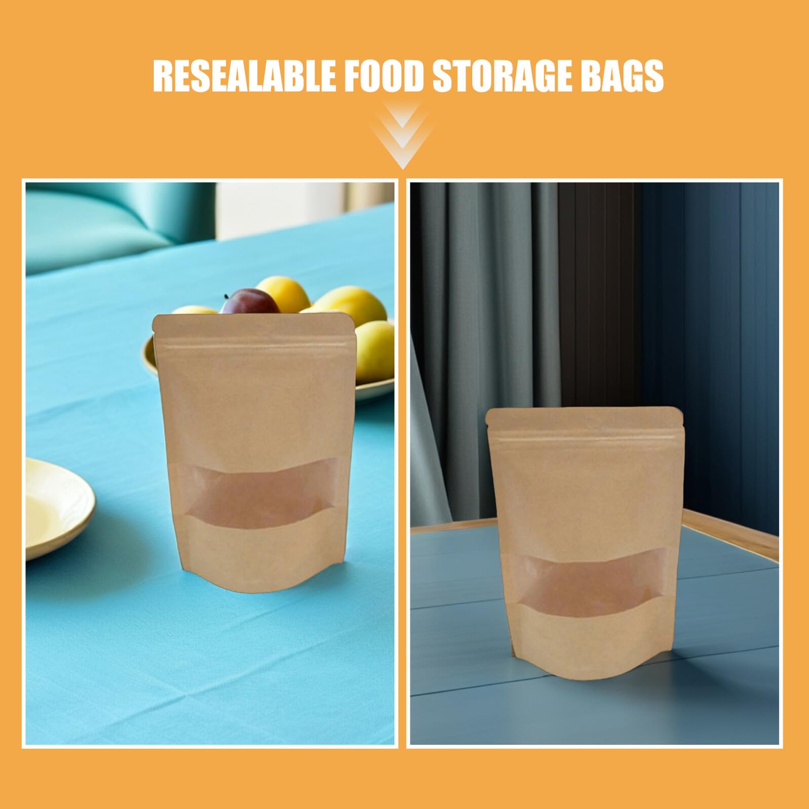 Baluue Paquet en Papier Kraft Auto-Scellants 50 Pcs 20X30 CM avec Fenêtre Mate Pochettes Refermables pour Aliments Secs Fruits Secs Thé et Snacks Emballage Alimentaire Pratique et