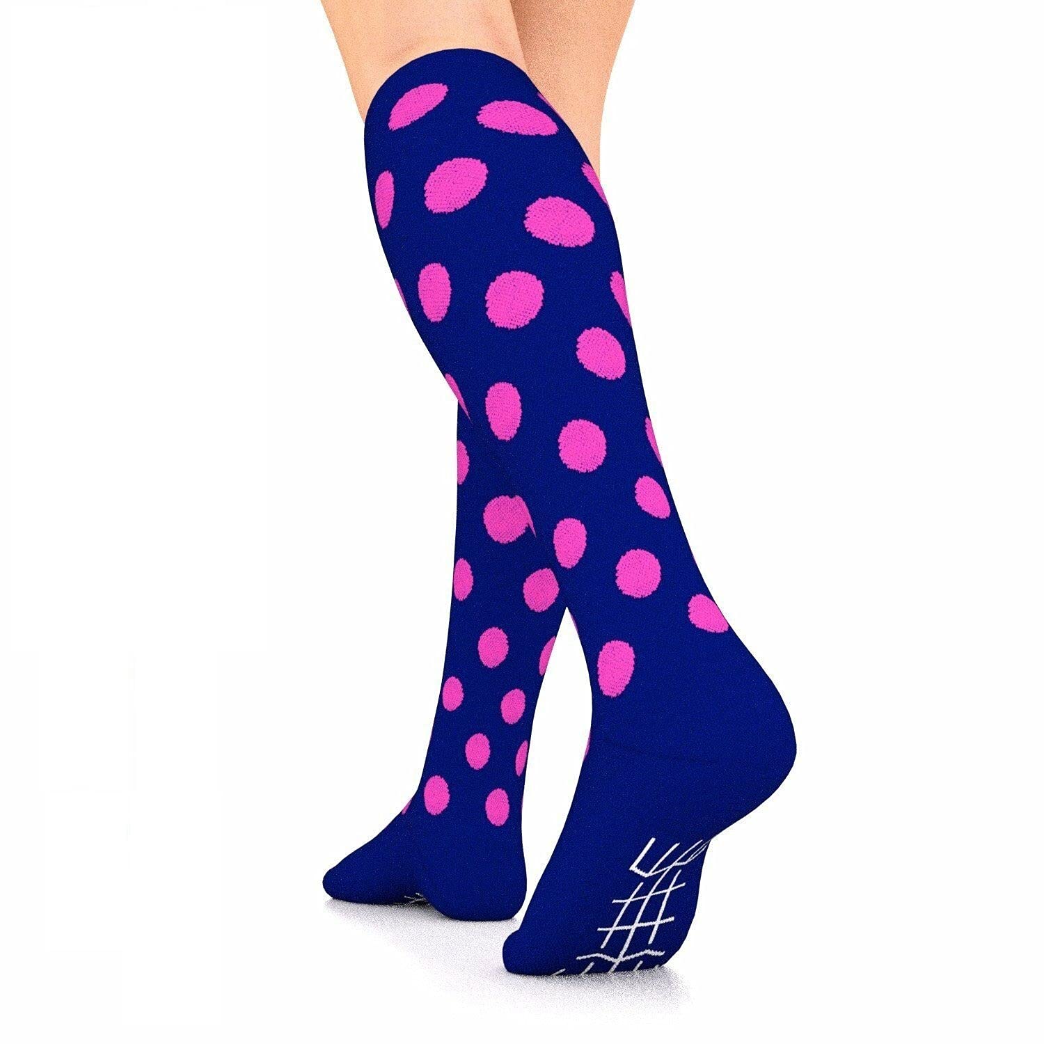 Go2SocksGO2 Compression Socks for Women Men Nurses Runners 15-20 mmHg (Medium) - Medical Stocking Maternity Travel - Best Performance Recovery Circulation Stamina (BluePinkPolka,L)