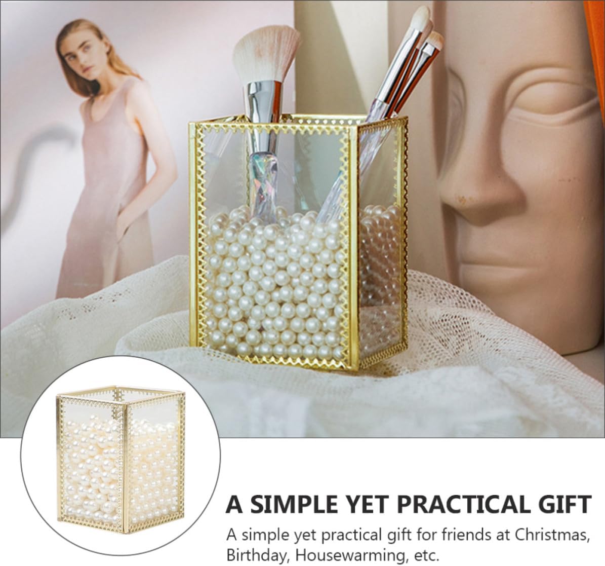 Delicate Pearl Glass Makeup Brush Bucket for Desktop Organizing