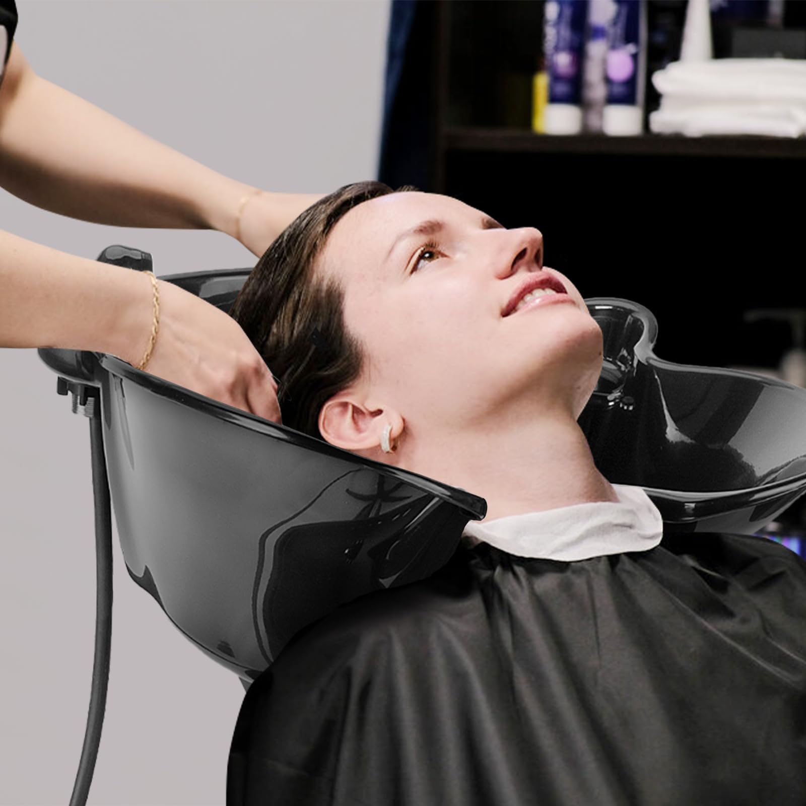 Dyna-Living Portable Shampoo Bowl Salon Deep Shampoo Basin Sink for Washing Hair with Adjustable Height, Includes Drain Hose and Bucket, Barber and Stylist Hair Washing Station