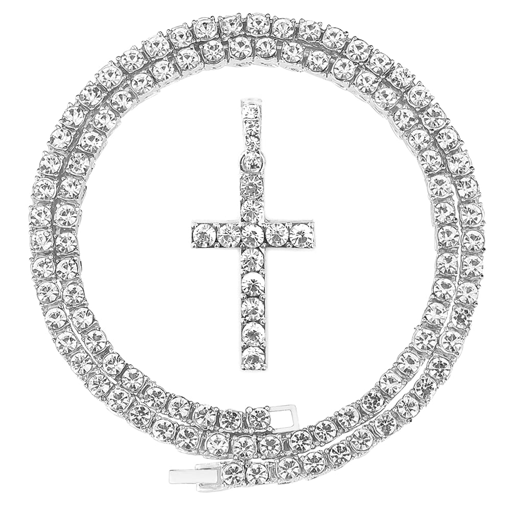 HH BLING EMPIRE Gold/Silver Diamond Cross Pendant Necklace for Men Women-Iced Out Chains with Cross Necklace 24 Inch