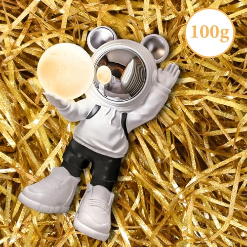 100g Geschreddertes Papier, Geschreddertes Papier Füllmaterial Für Pakete, Füllmaterial Für Pakete, Raffia Hamper Shreds, für Geschenkbox Dekorations Geschenkverpackung Weihnachten(Gold)