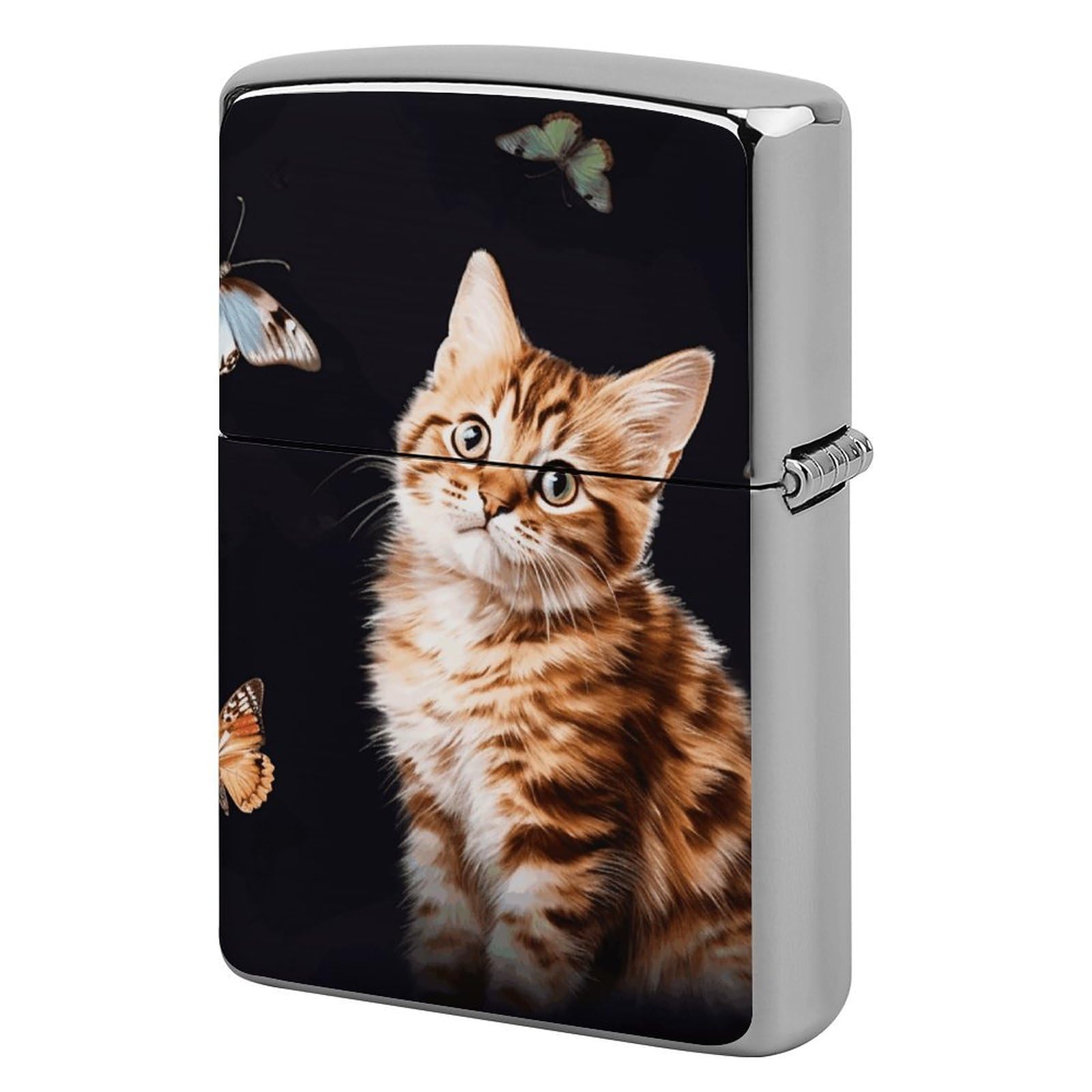 Cat Butterfly Lighter Case for Men, Personalized Lighter Cover for Valentine's Day Gifts, Flip-Top Lighters Shell for Outdoor, Portable Lighters Protective Sleeve
