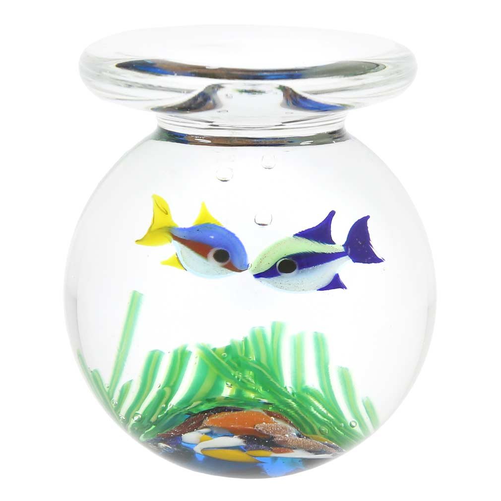 Vaso per acquario in vetro di Murano con due pesci - 1-3/4 pollici
