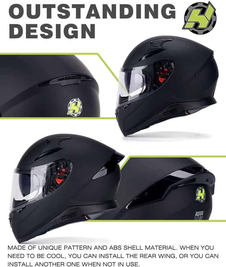 Miniatura 2 de Hax - Casco integral de motocicleta y de moto de calle con doble aleta trasera y Pinlock Ready, ligero y duradero para adultos, aprobado por el DOT