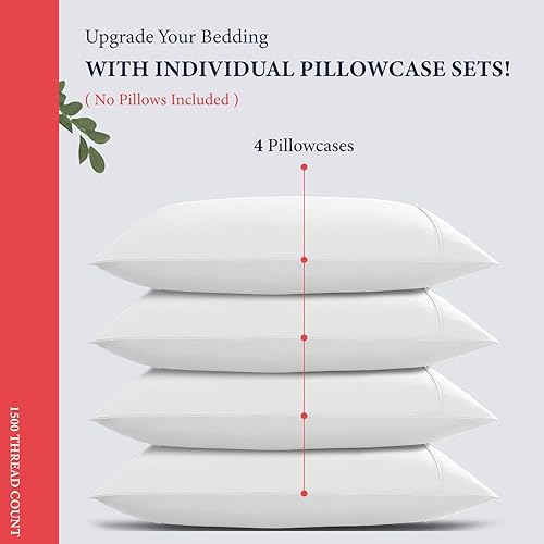 Miniatura 3 de Ashton Sheets Juego de 4 fundas de almohada 100% de algodón egipcio, tamaño estándarQueen, lujosas fundas de almohada de 1500 hilos color blanco