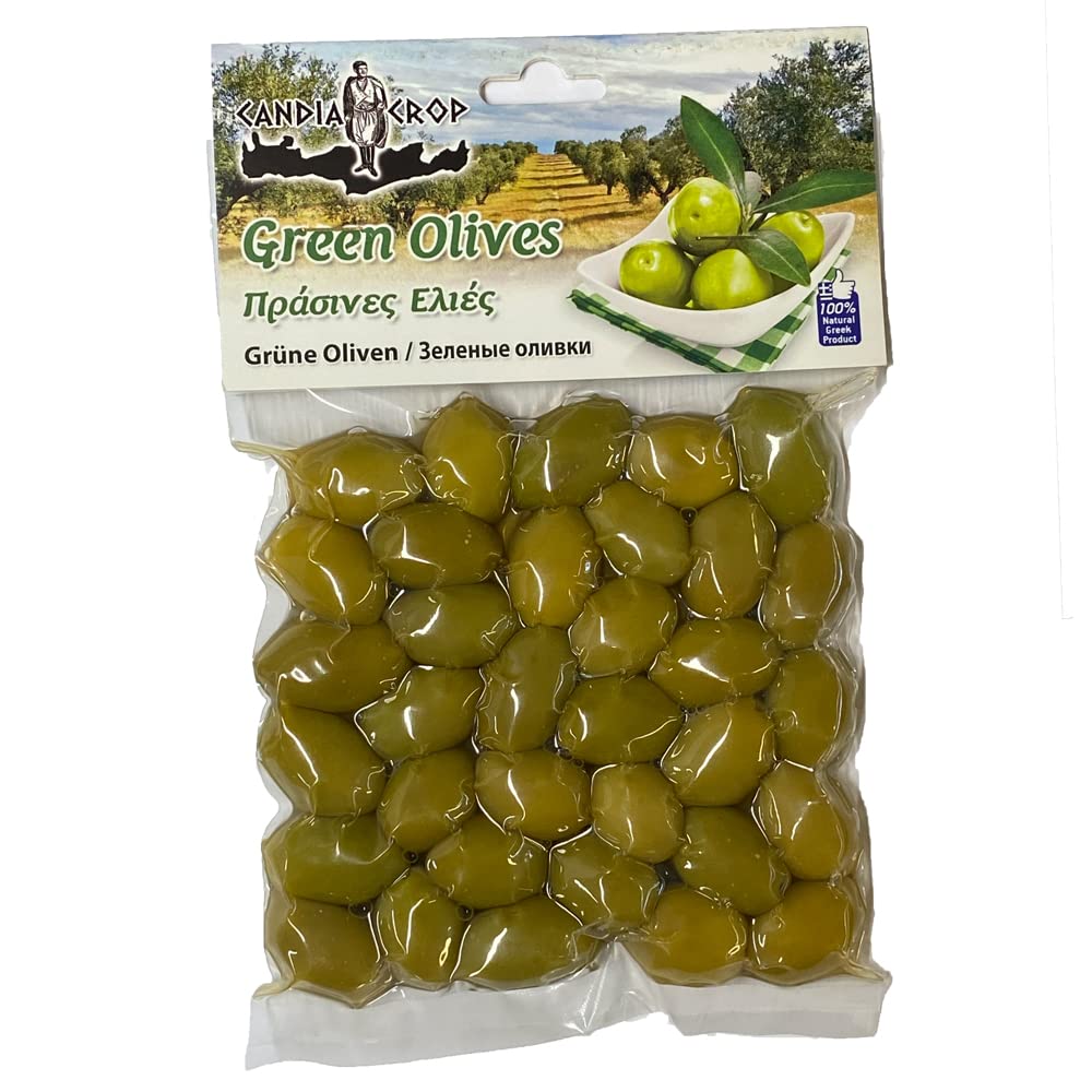 Candia Crop Greek Green Olives 200g (Pack of 5) – Authentic Whole Olives in Brine, 100% Natural, Packed in Crete