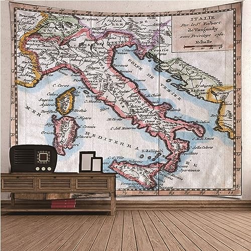 Aotiwe Tapiz estético divertido, tapiz occidental para hombre, mapa del mundo temático de Italia, color caqui, poliéster, estético, decoración de pared para dormitorio, 137.8 x 100.8 pulgadas (350 x