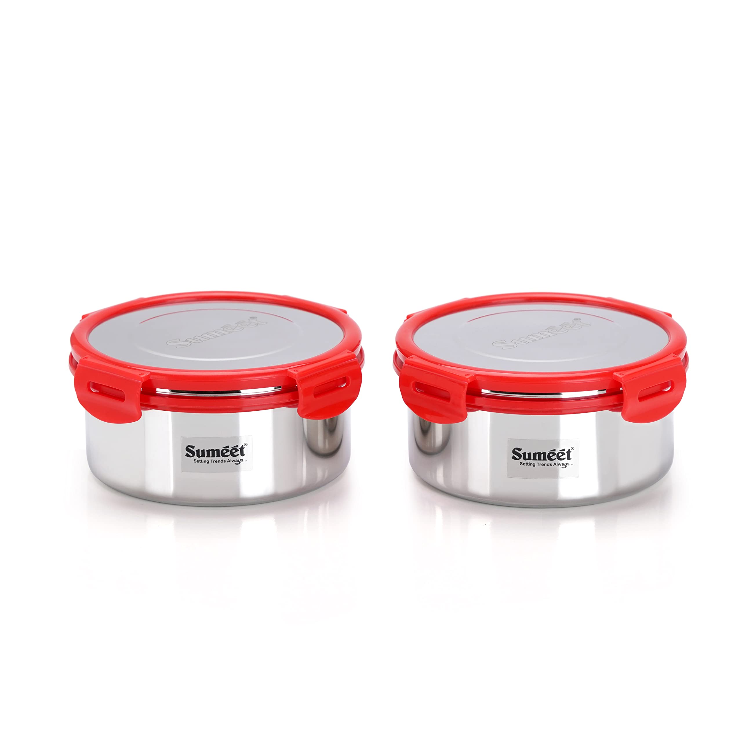 Sumeet Airtight & Leak Proof Steelexo S.S. Container/Lunch Box with Stainless Steel Lid Set Pack of 2Pcs (750ML, 13CM) - Silver