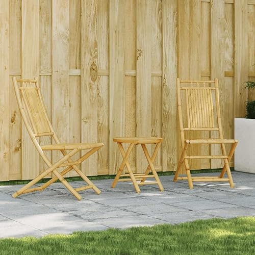 Foldable Bamboo Bistro Set, 3-Piece Natural Outdoor Furniture for Balcony,