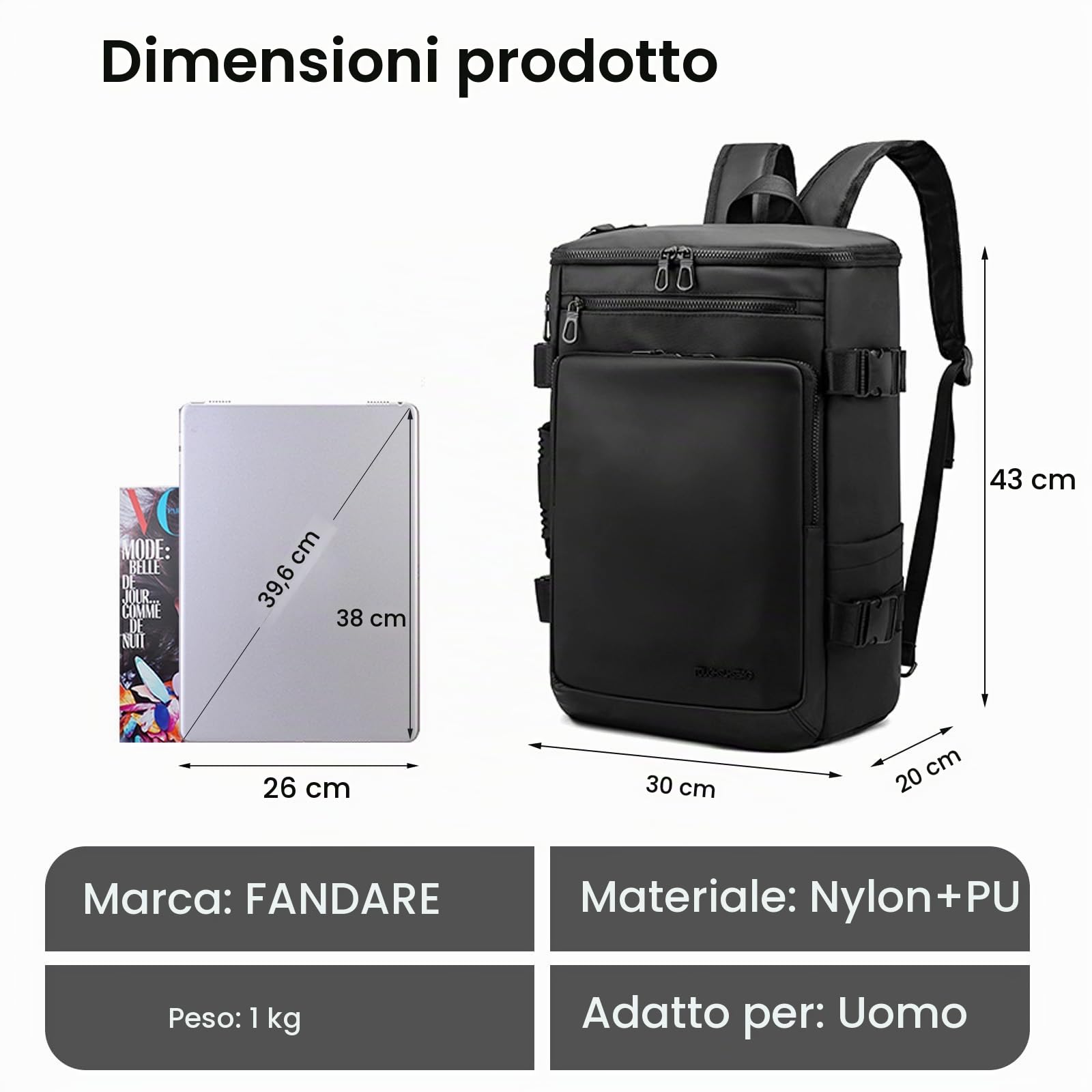 FANDARE Convertibile Zaino Uomo Donna Borse da Cabina per Ryanair Bagaglio a Mano Borsa a Tracolla Laptop Zaino Borsa Zaino Viaggio trekking da uomo zaino per laptop Borsa approvato dal volo Nero