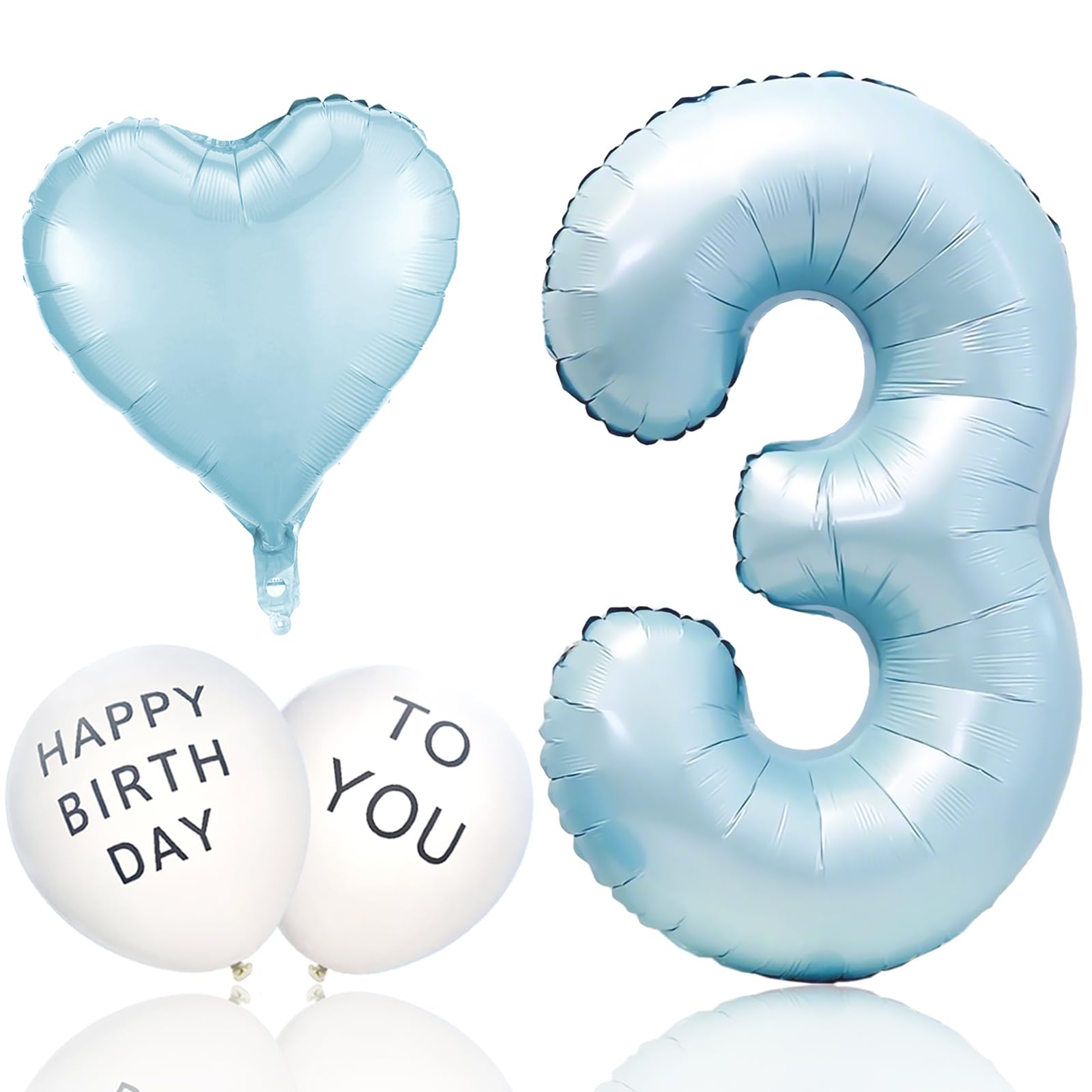 バースデーバルーン 数字 誕生日 風船 セット 数字 バルーン 3 パステル ブルー 水色 32インチ 約70cm 誕生日バルーン数字 シンプル 誕生日 飾り付け バースデー 撮影 風船 飾り ストロー付 男女兼用 Ptyceler
