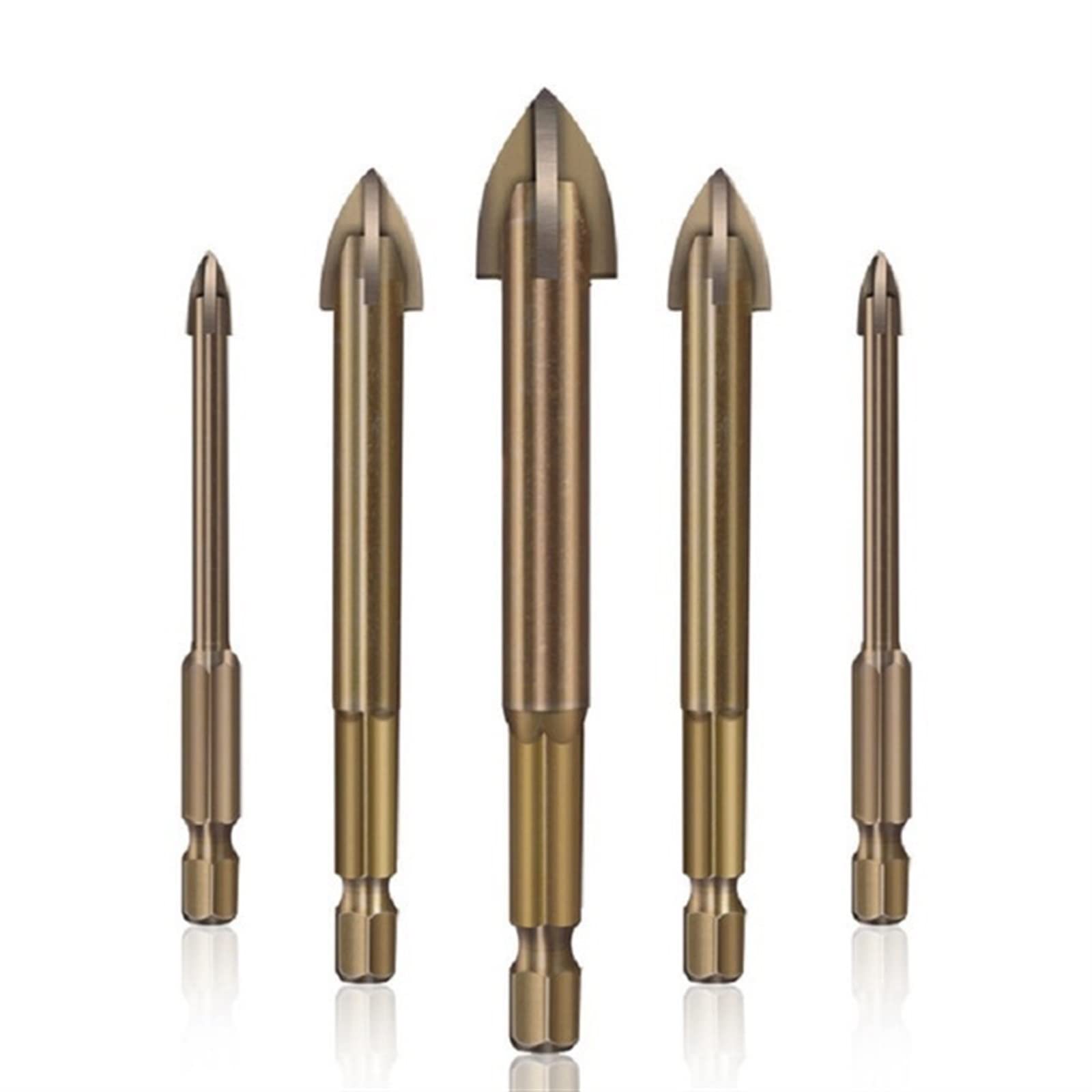 5 unid/Set 3/4/5/6/7/1 0MM Broca Triangular Cruzada Herramienta de perforación Universal eficiente Herramientas de Utilidad de carburo cementado aptas for carpintería (Color : 5 PCS Golden1)