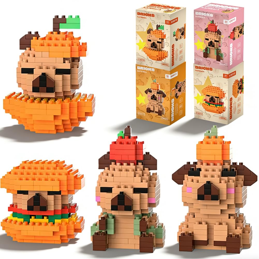 4Pcs Capybara Mini Building Blocks Set - Cute Animal Model Kit for Adults, ABS Bricks Desk Decor, Collectible Figurines, Unique Gift for Capybara Lovers