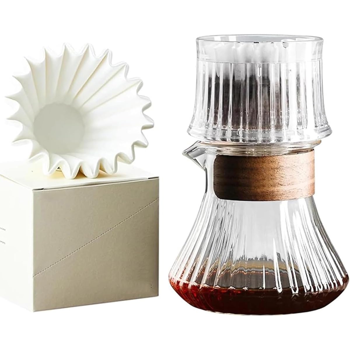Cafetera de vertido, cafetera de goteo lento con 50 filtros de papel y jarra de vidrio para cafetería en casa, restaurante y camping